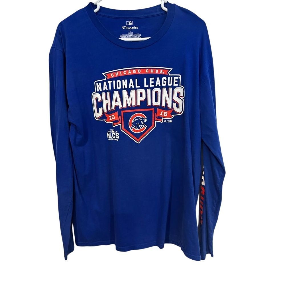 Fanatics Chicago Cubs Long Sleeve Large Mens Blue 2016 NL Champions Graphic Tee